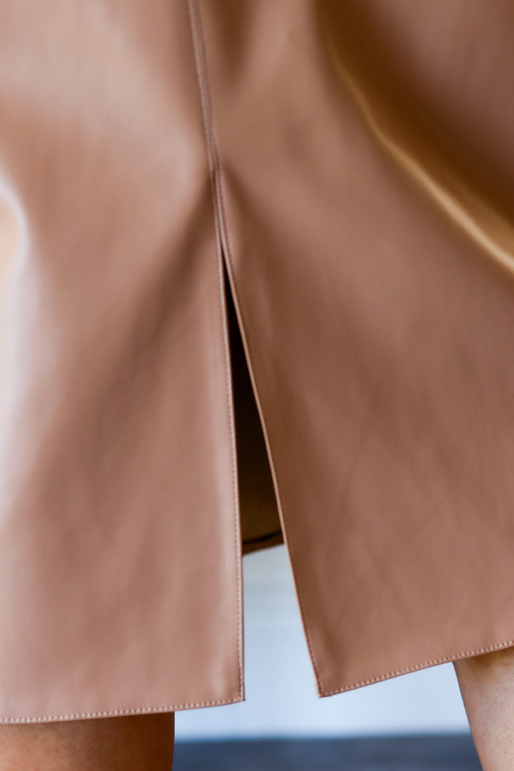 Audrey Faux Leather Midi Skirt -Latte