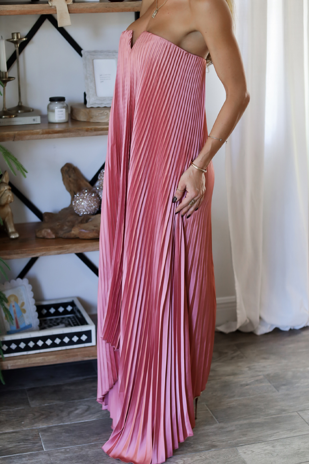 Rosy Pleated Gown