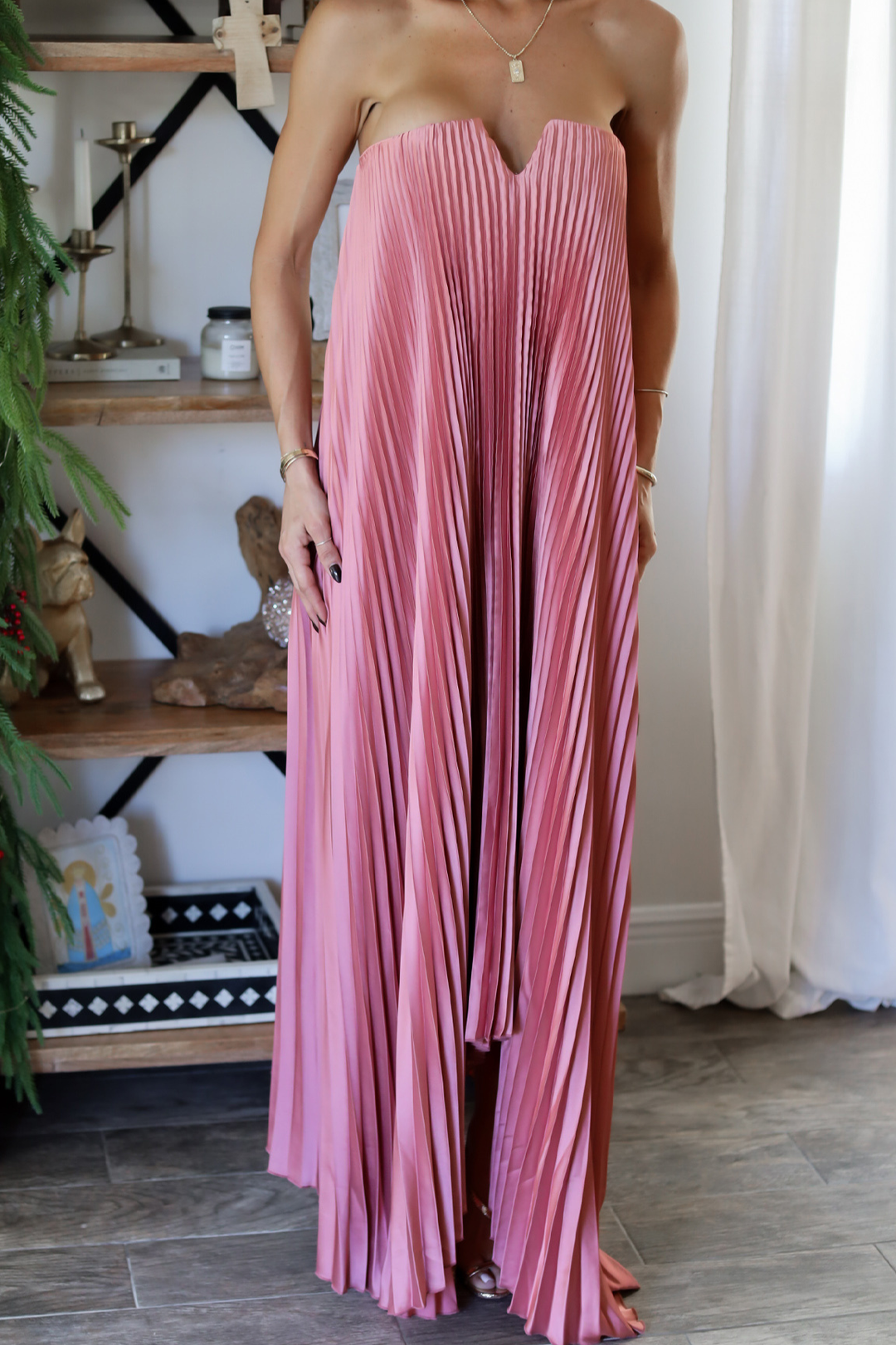 Rosy Pleated Gown