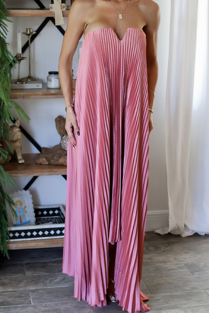 Rosy Pleated Gown