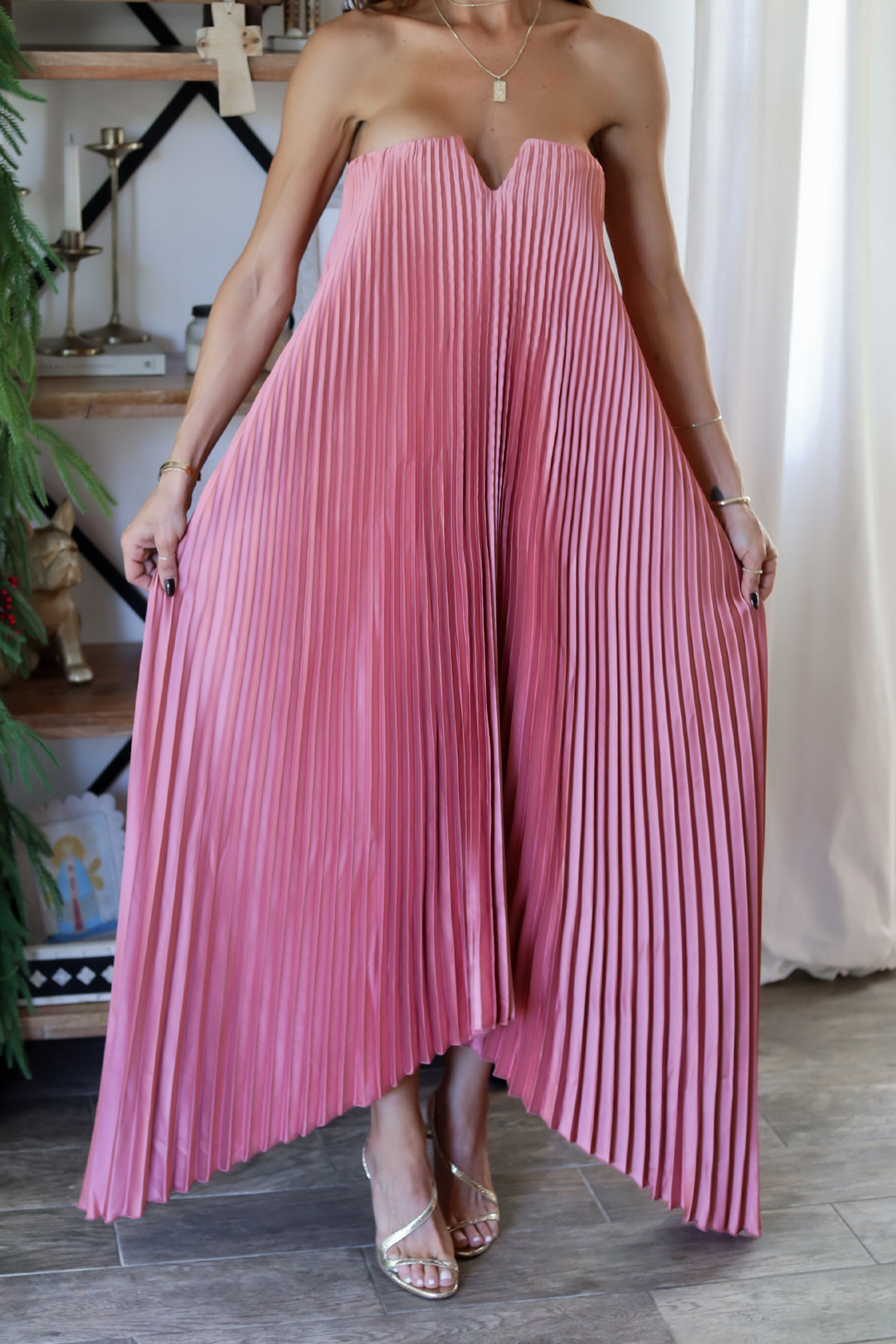 Rosy Pleated Gown