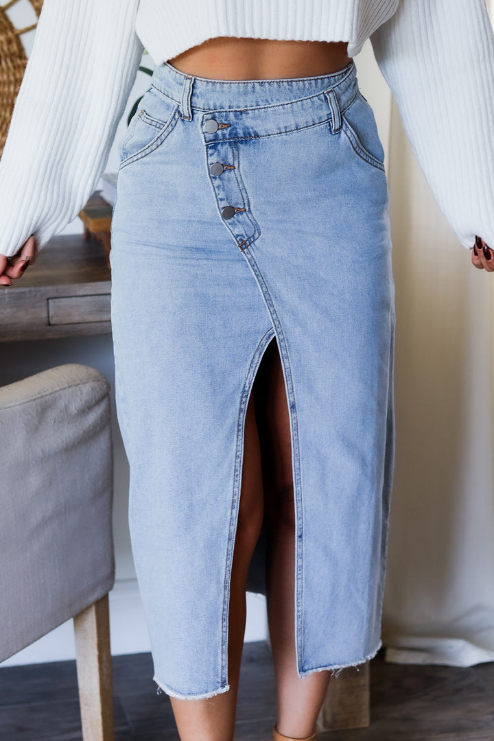 Lizzie Aysmmetric Denim Midi