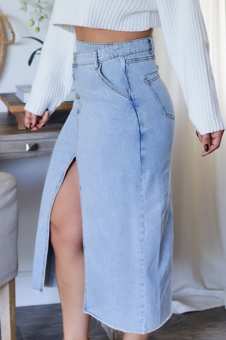 Lizzie Aysmmetric Denim Midi