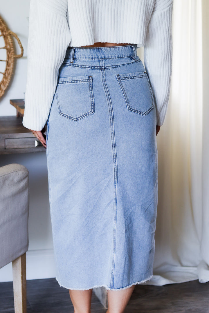 Lizzie Aysmmetric Denim Midi