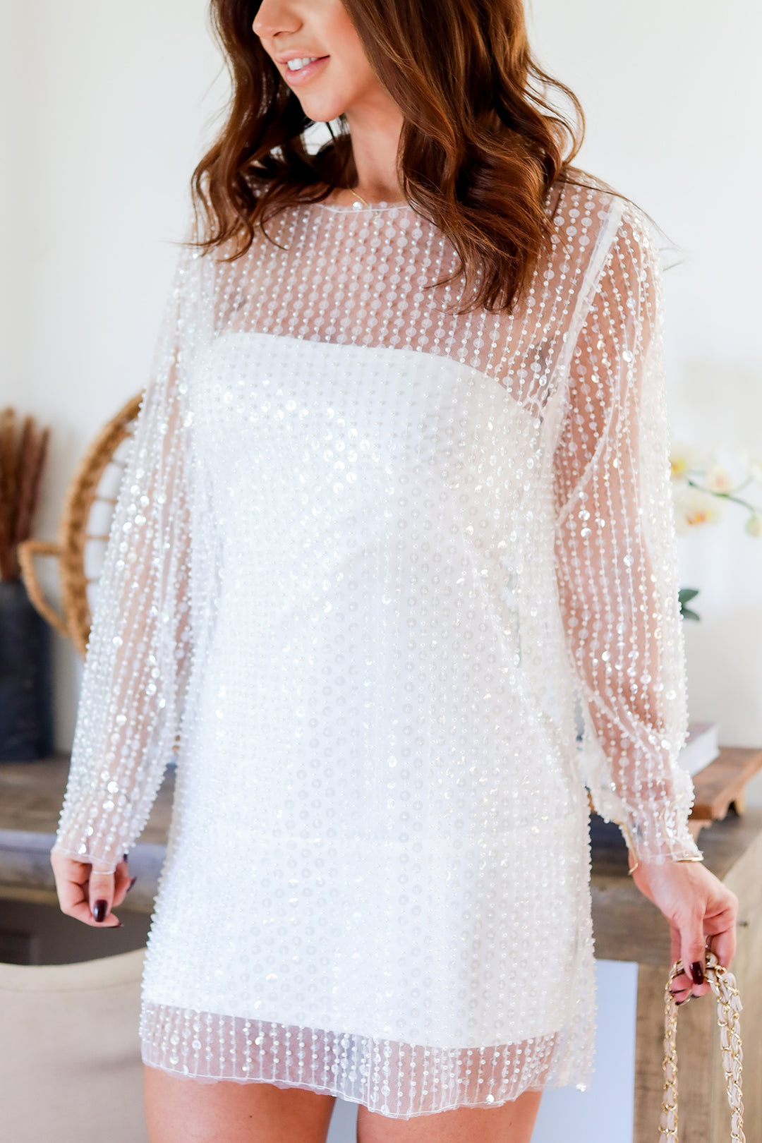 Brianna Sequin Dress- White