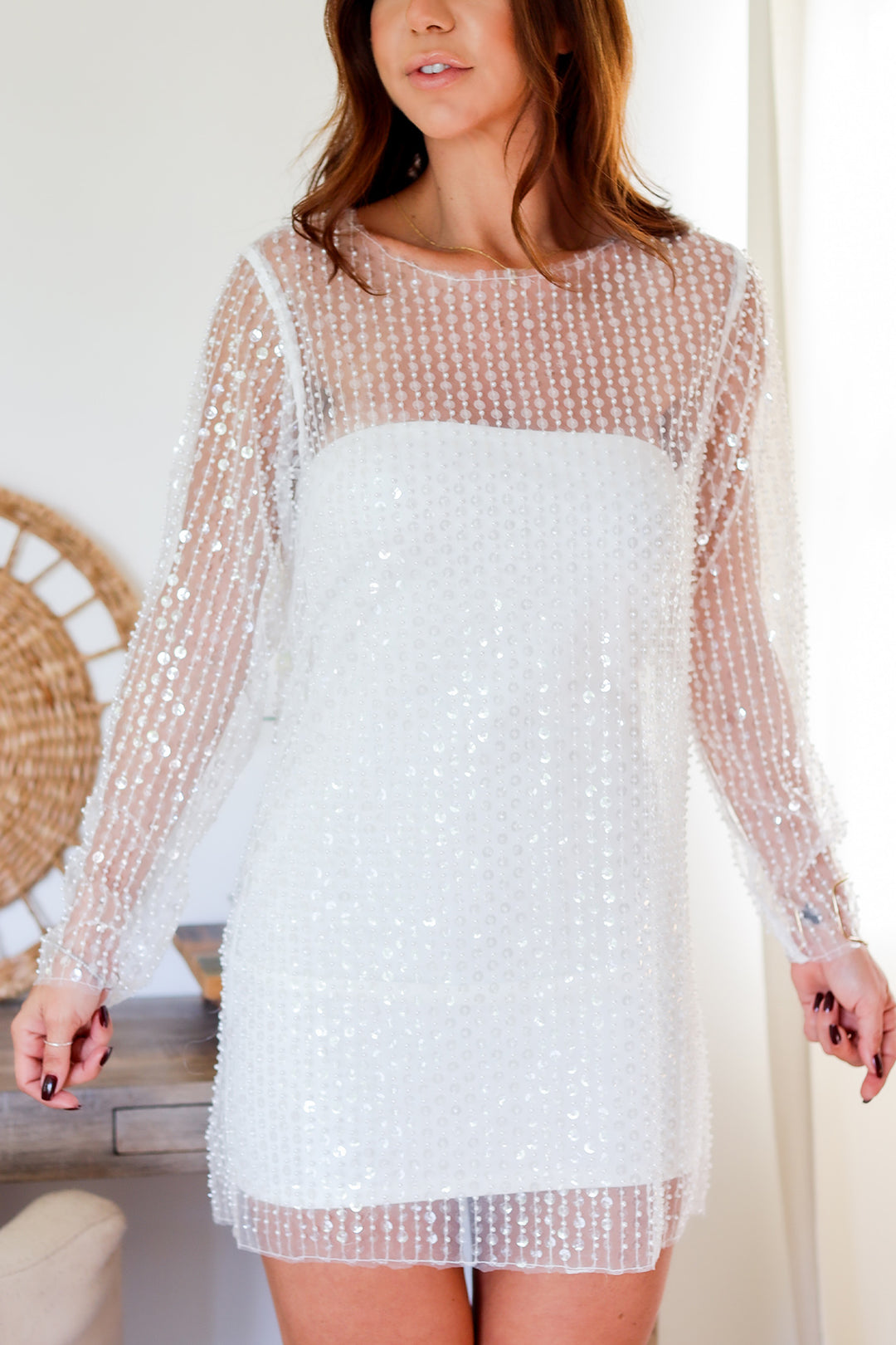 Brianna Sequin Dress- White
