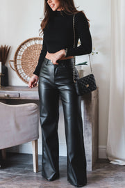 Charlie Faux Leather Wide Leg Pant- Black