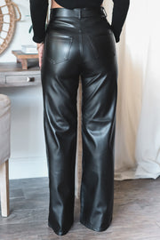 Charlie Faux Leather Wide Leg Pant- Black