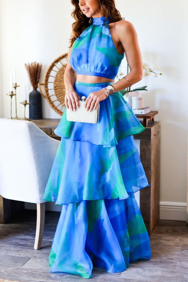 Eve Tiered Skirt Set- Blue