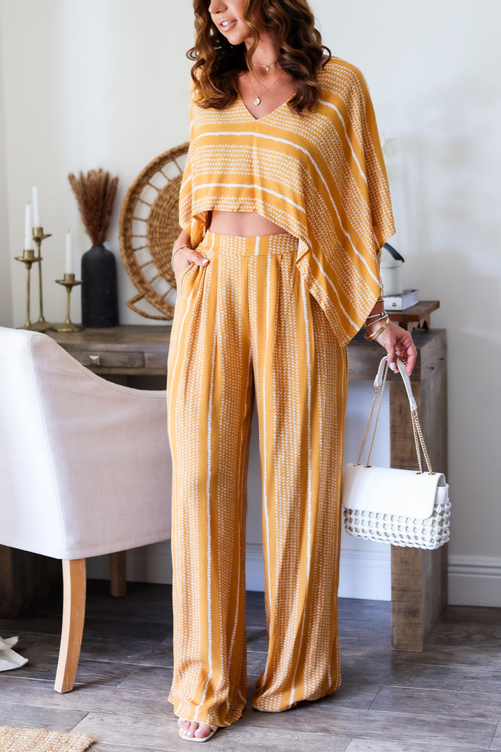 Cecilia Aztec Crop & Pant Set- Mustard