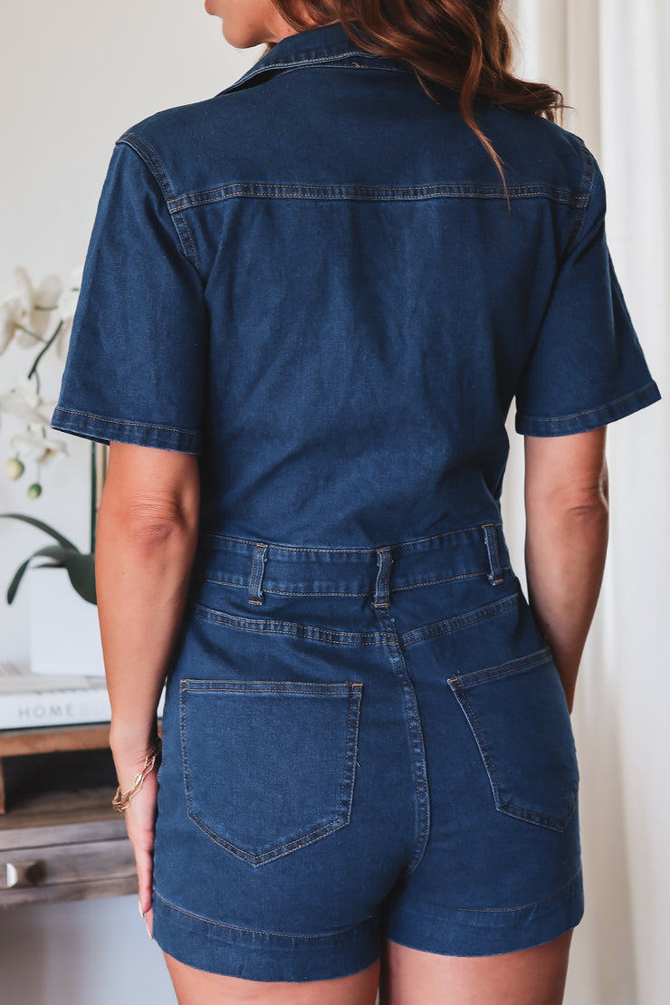 The Jessie Denim Romper- Blue