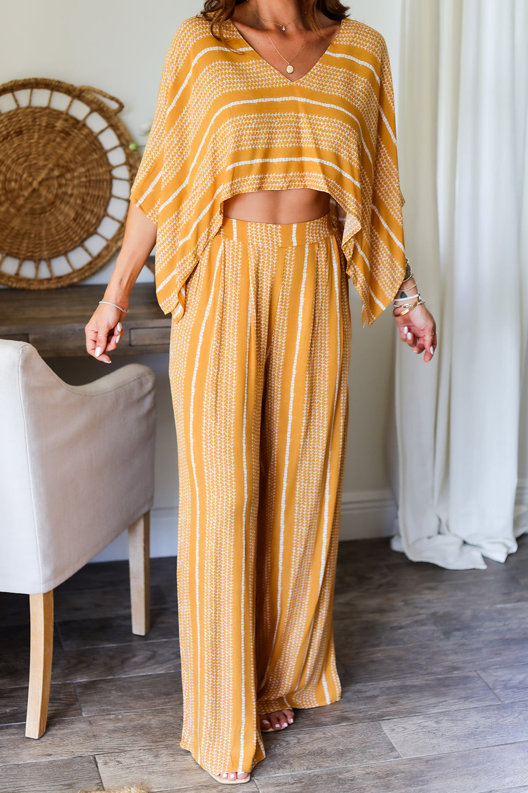 Cecilia Aztec Crop & Pant Set- Mustard