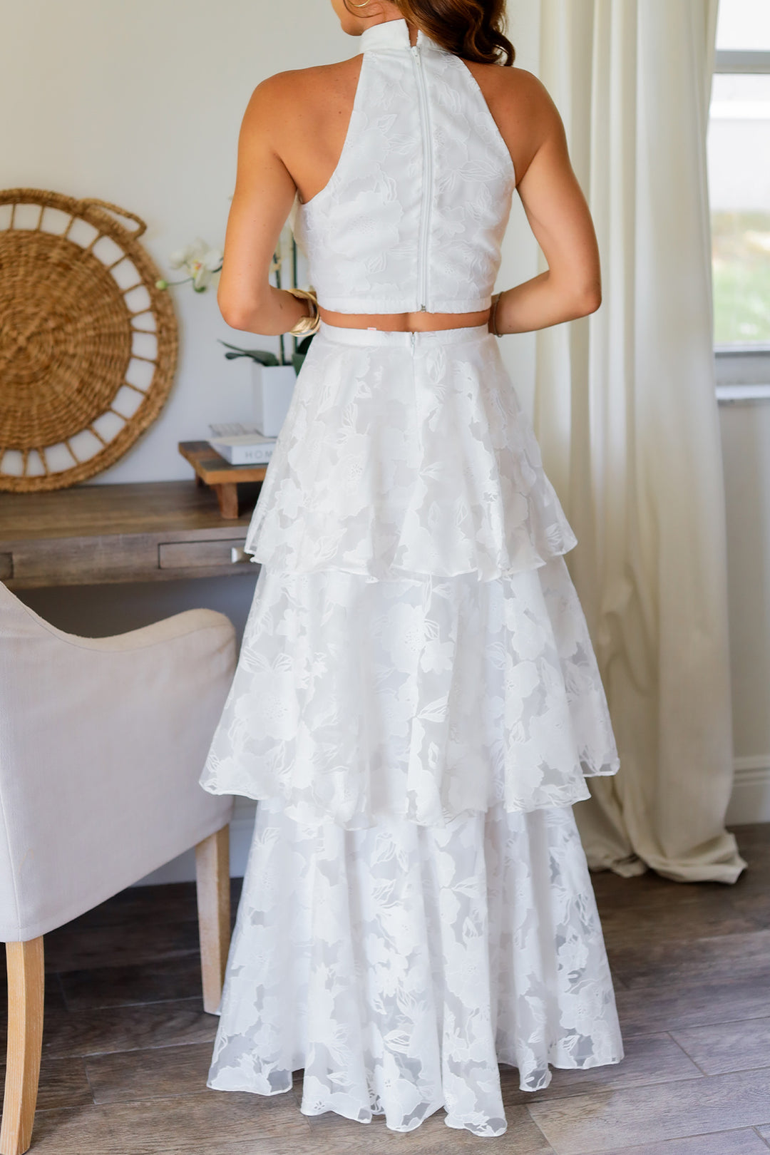 Celeste Crop & Tiered Skirt Set- White