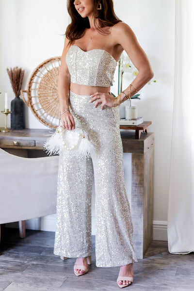 The Cece Sequin Pants- Silver