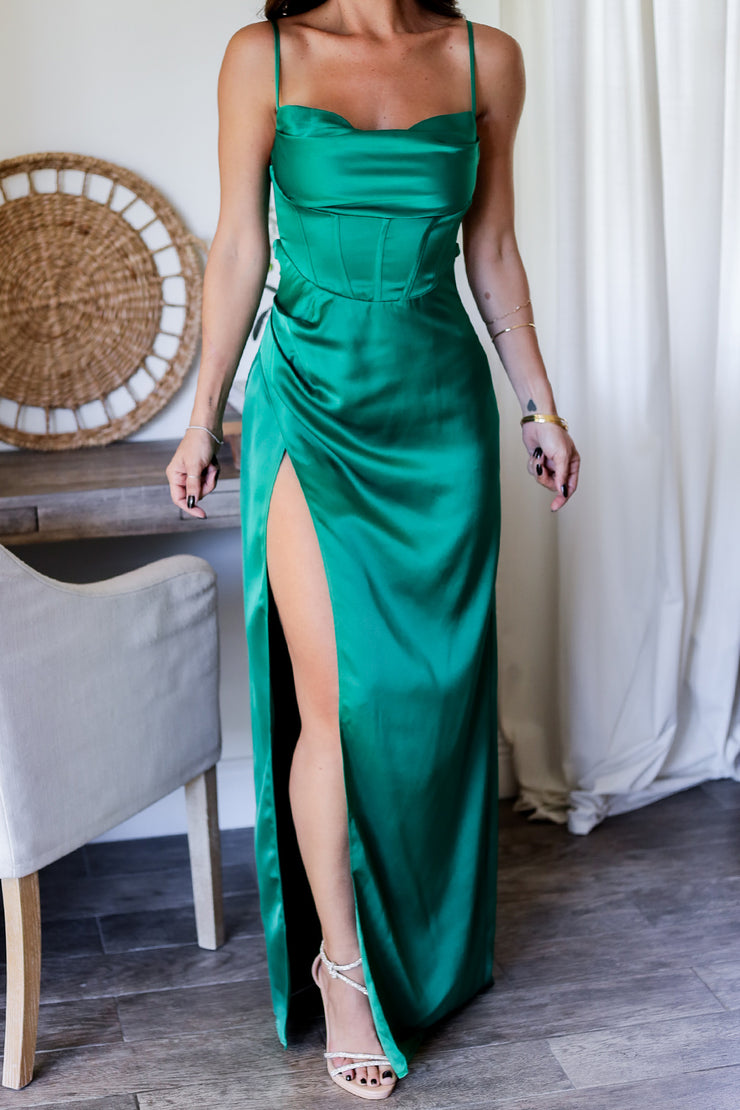 The Karlie Satin Gown- Emerald