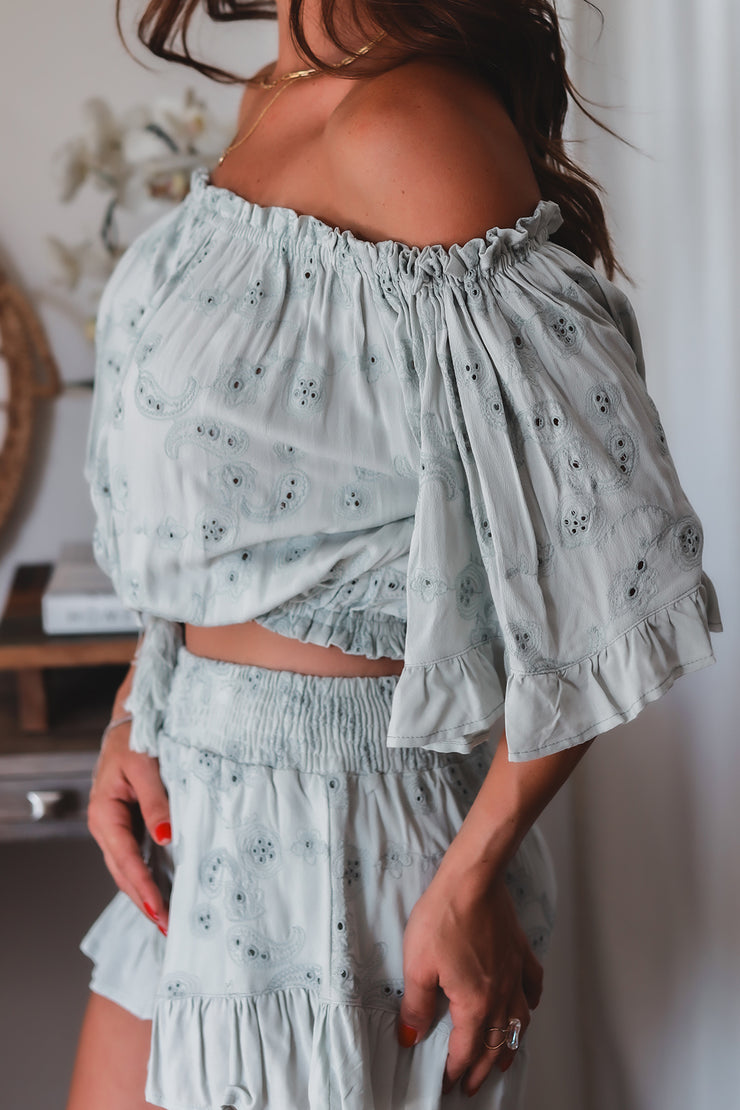 The Ainsley Eyelet Top- Sage