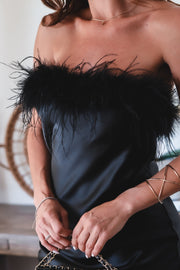 The Hailey Feather Satin Midi-Black