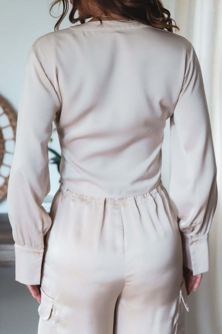 The Gia Cropped Blouse- Champagne