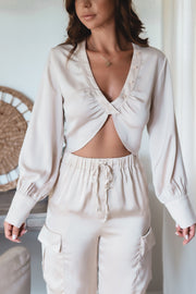 The Gia Cropped Blouse- Champagne