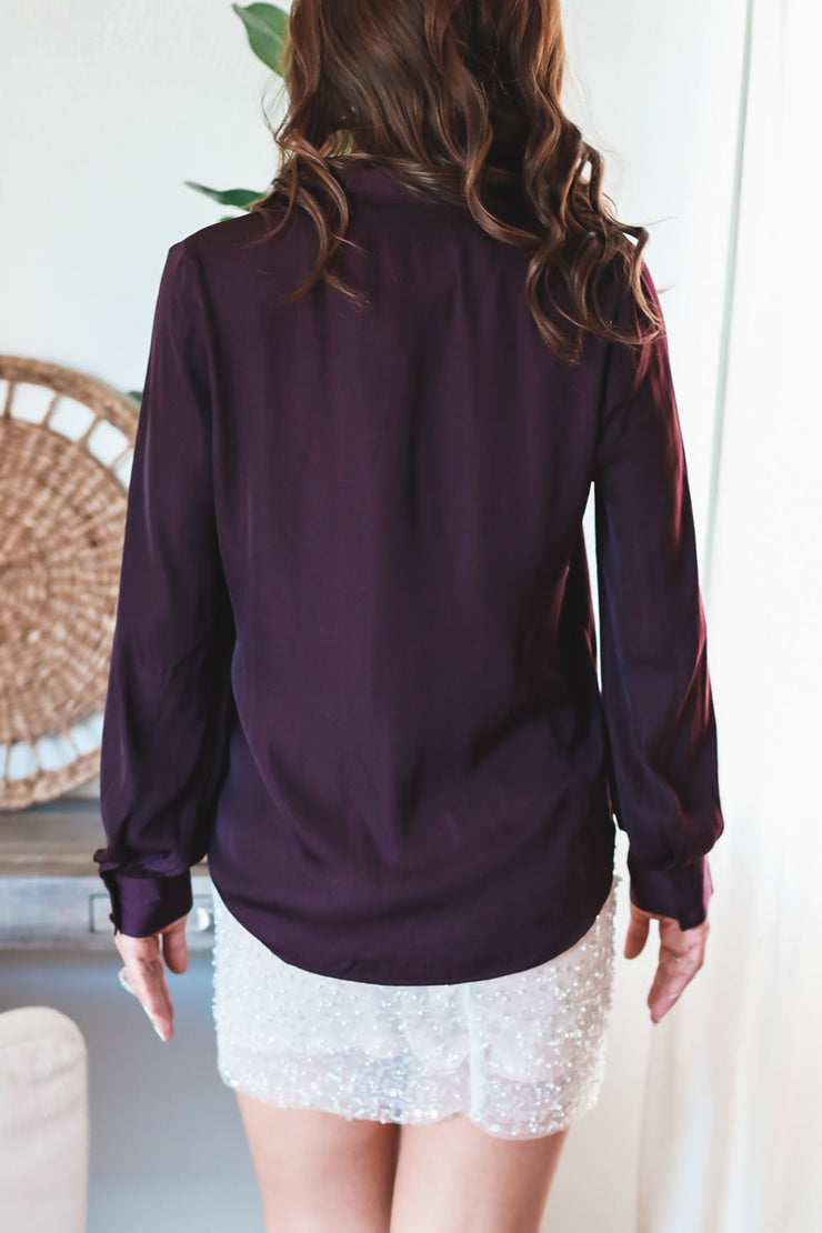 The Aria Button Down Blouse-Plum