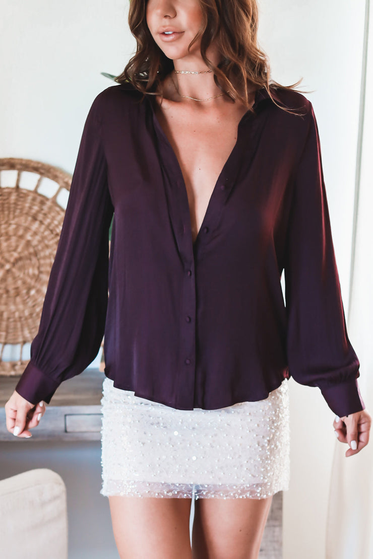 The Aria Button Down Blouse-Plum
