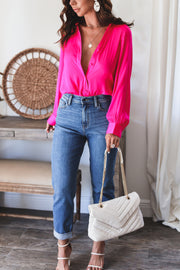 The Aria Button Down Blouse- HOT PINK
