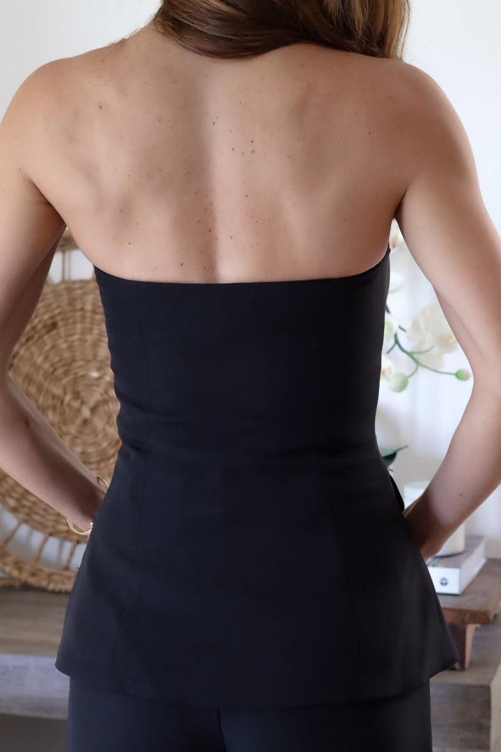 Brigitte Strapless Tuxedo Top - Black