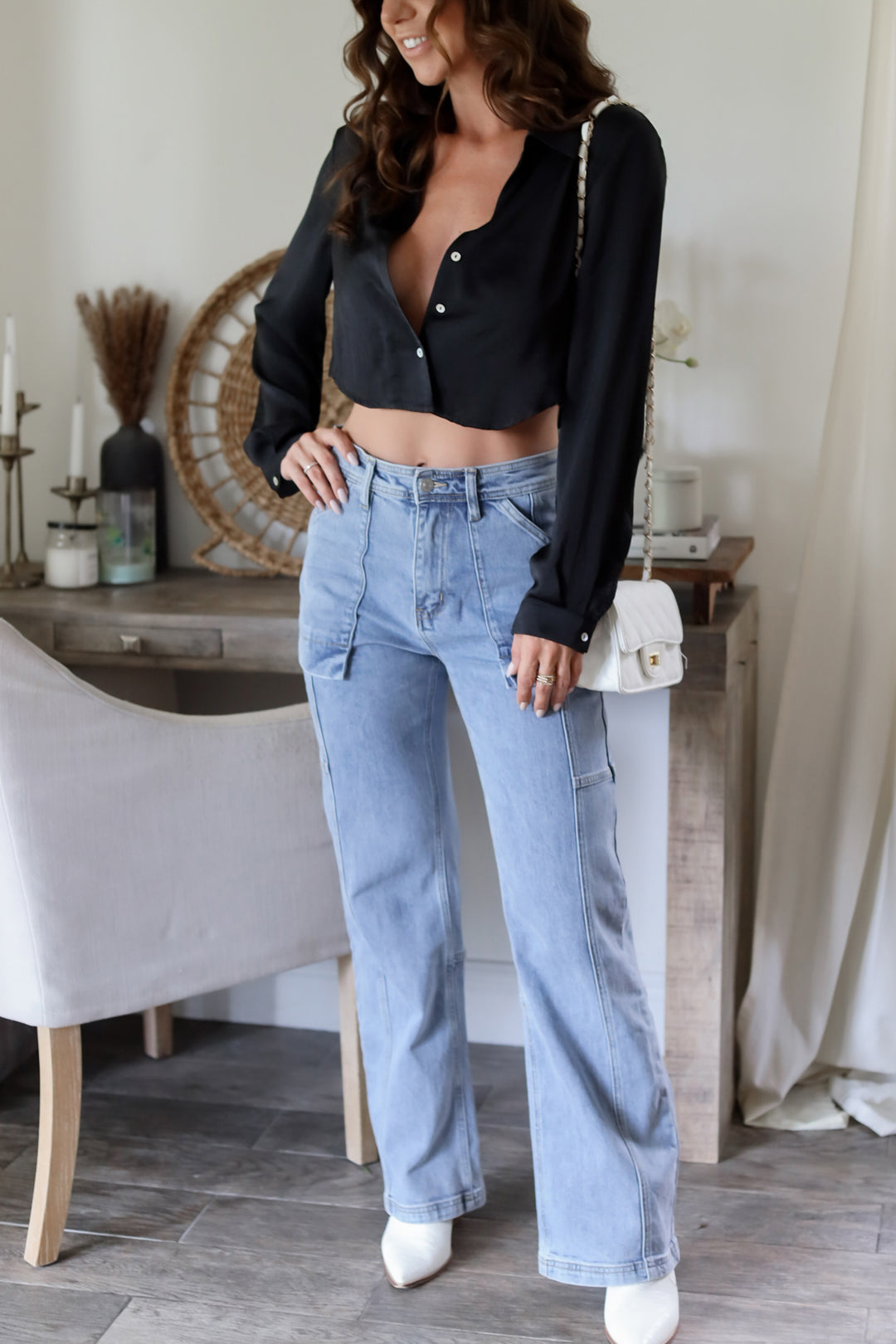 The Ari Satin Cropped Blouse- Black