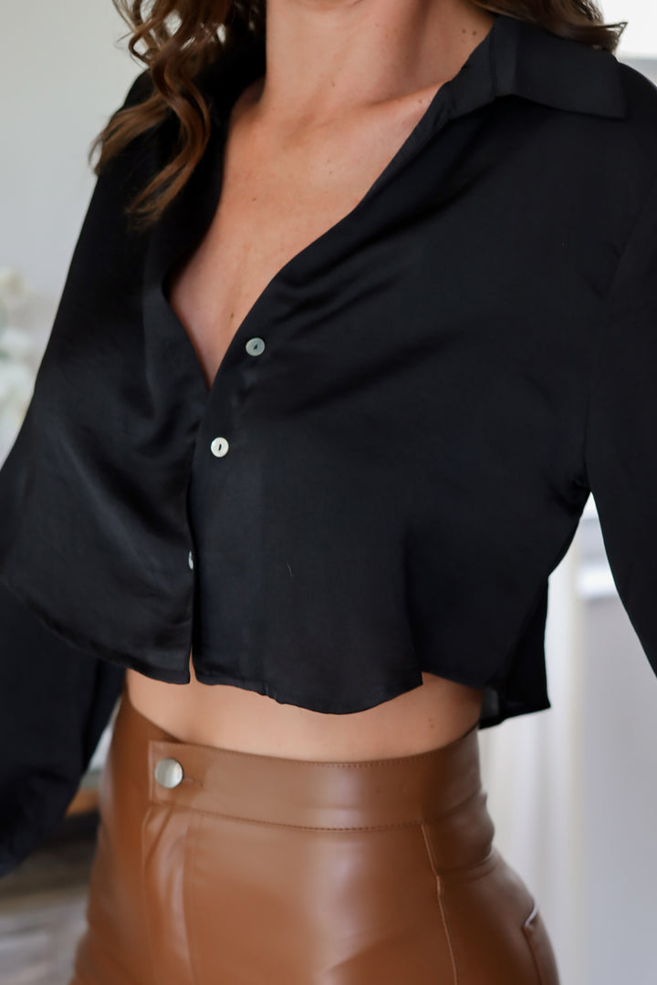 The Ari Satin Cropped Blouse- Black