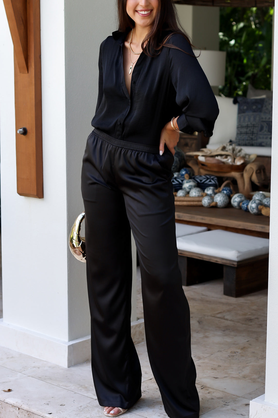 Quinnn Satin Pants- Black