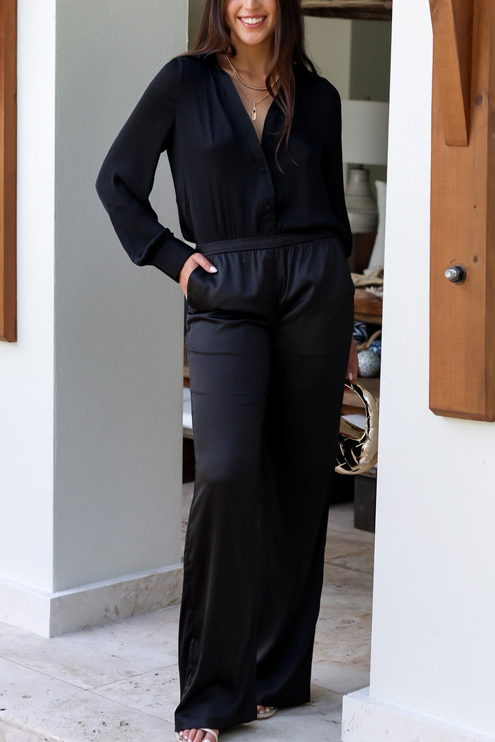 Quinnn Satin Pants- Black