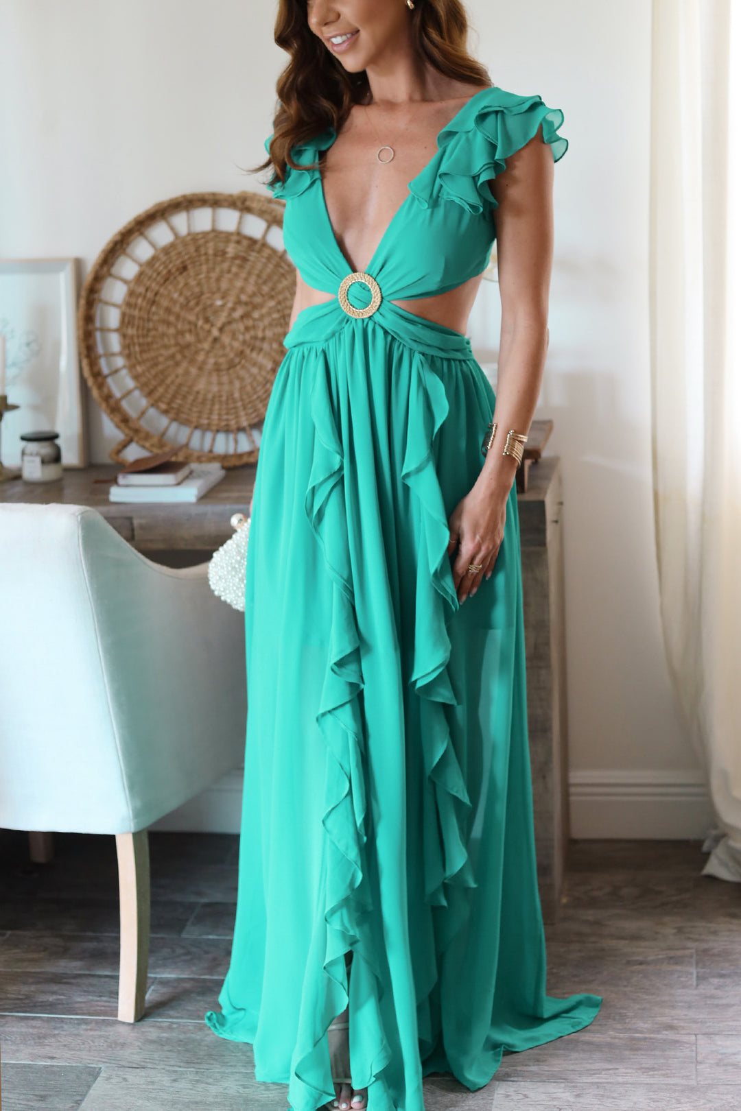 Cordelia Ruffle Maxi- Teal