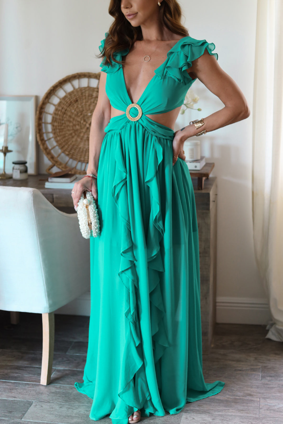 Cordelia Ruffle Maxi- Teal