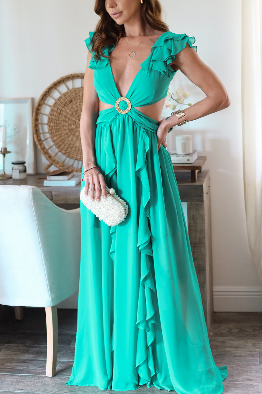 Cordelia Ruffle Maxi- Teal