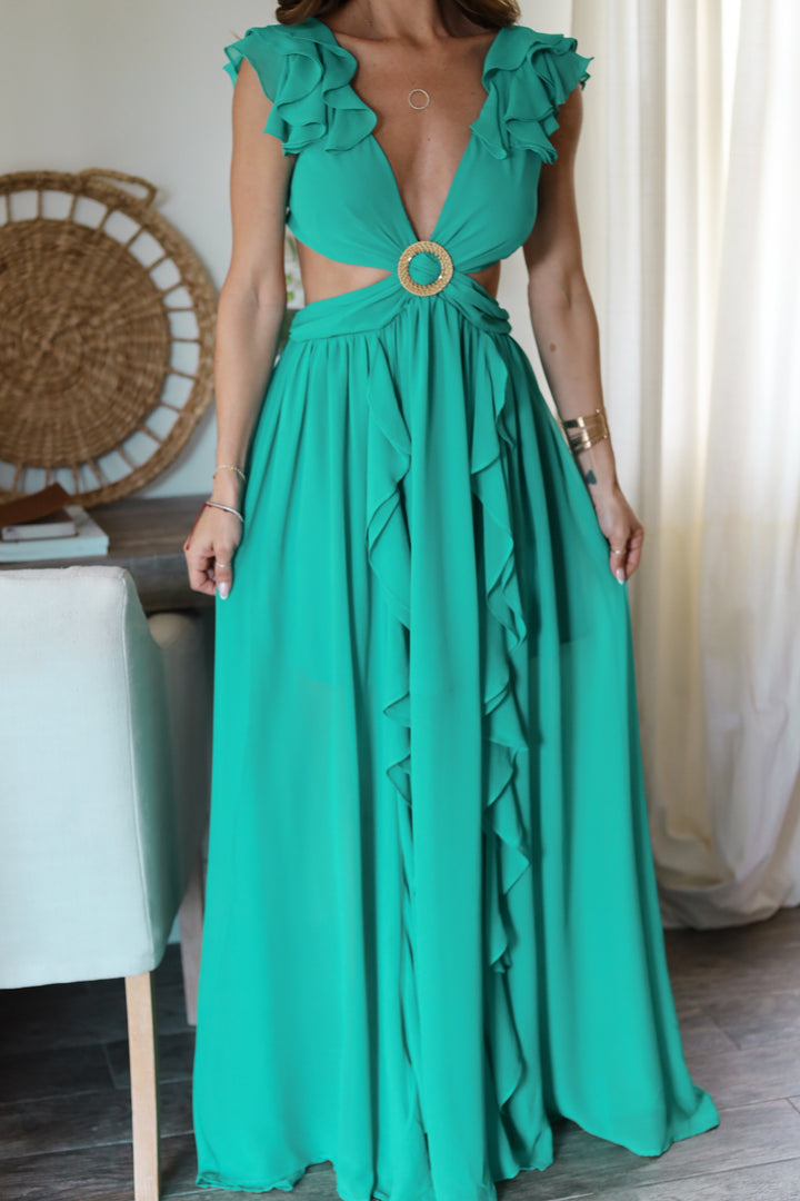 Cordelia Ruffle Maxi- Teal