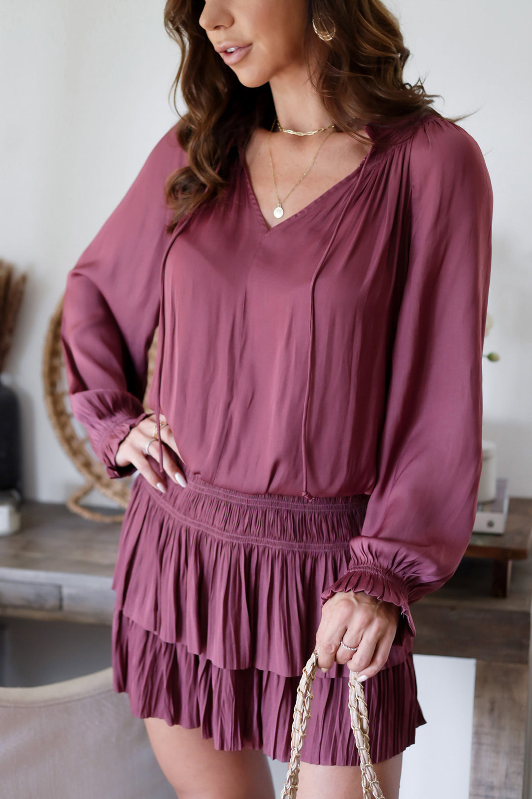 The Lucy Pleated Mini- Mauve