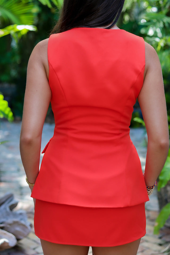 Tara Button Dress- Coral