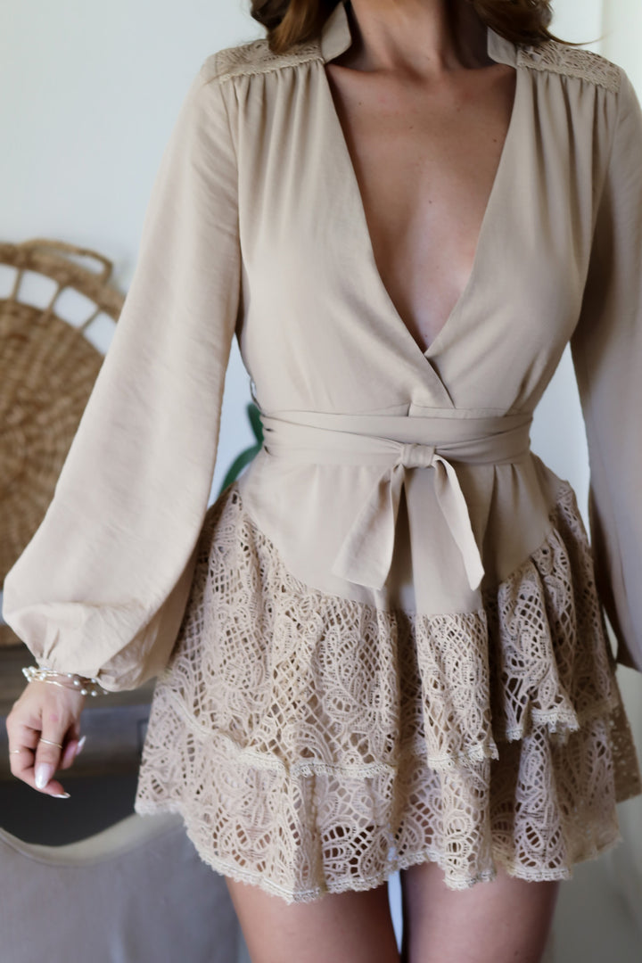 Anne Mini Dress-Taupe