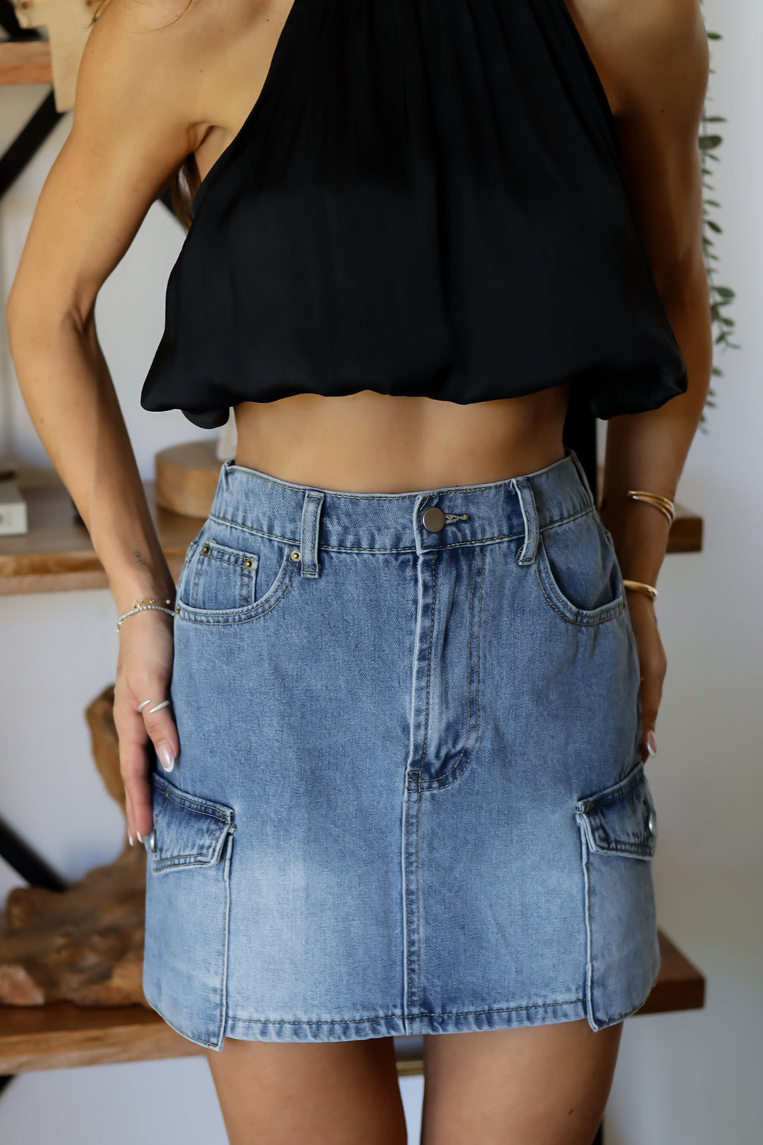 Chelsea Denim Cargo Skirt