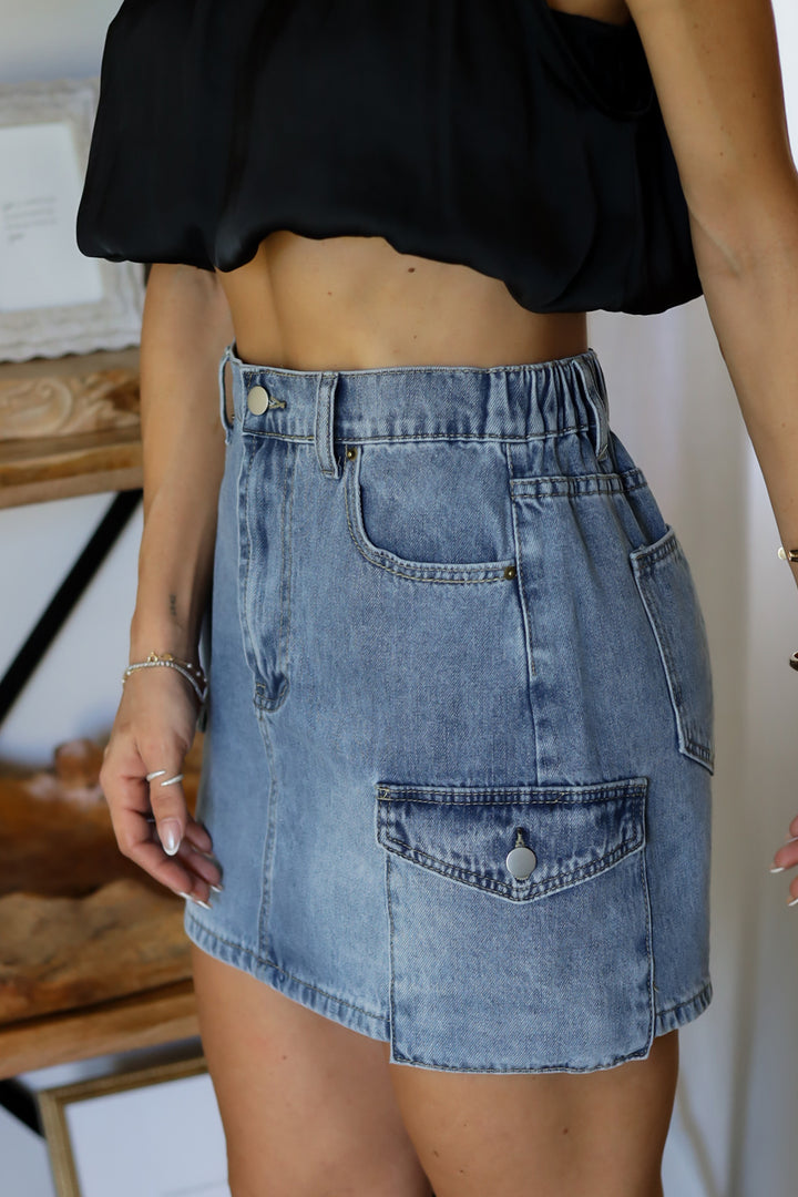 Chelsea Denim Cargo Skirt