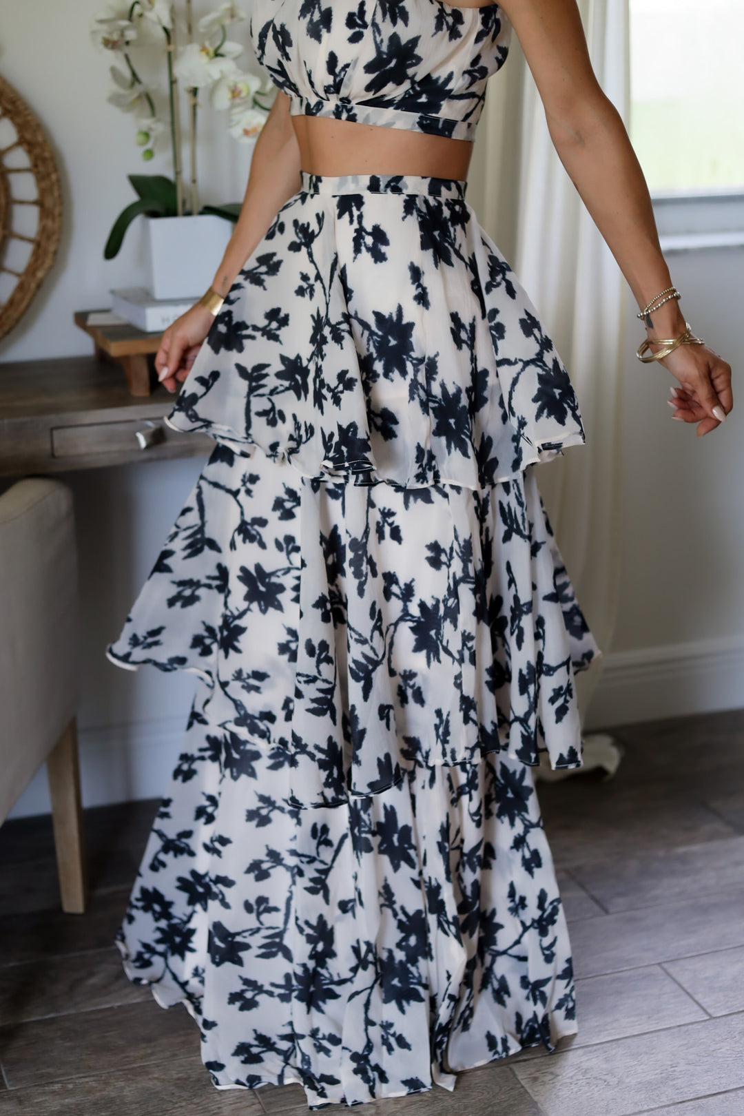 The Renee Crop & Tiered Skirt Set- Print