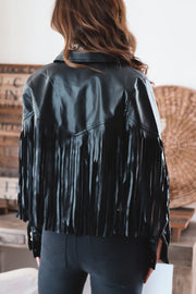 Mason Fringe Faux Leather Jacket-FINAL SALE---