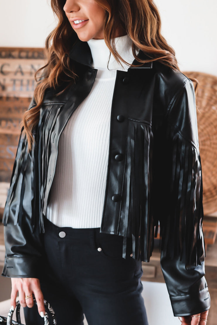 Mason Fringe Faux Leather Jacket-FINAL SALE---