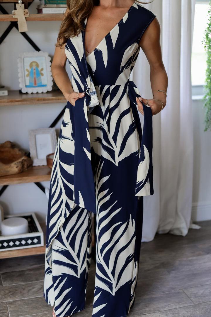 Danielle Jumpsuit - Navy & Ivory Print