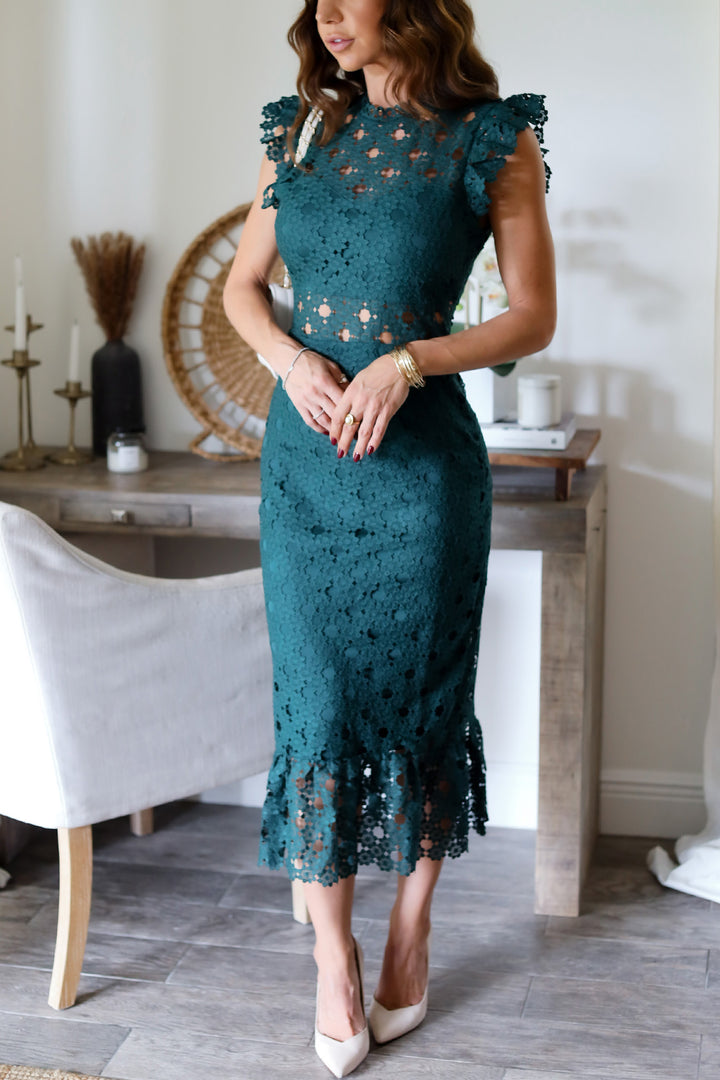 Grace Lace Midi Dress - Dk. Green