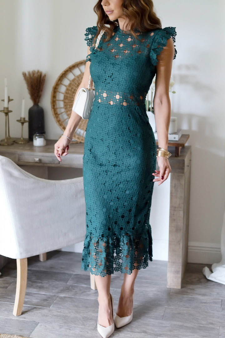 Grace Lace Midi Dress - Dk. Green