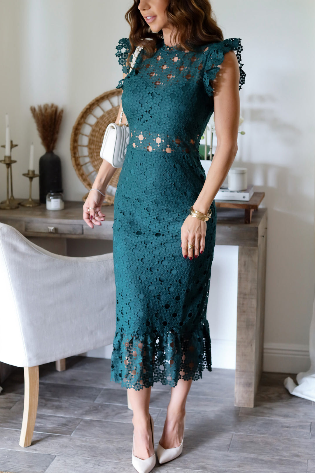 Grace Lace Midi Dress - Dk. Green