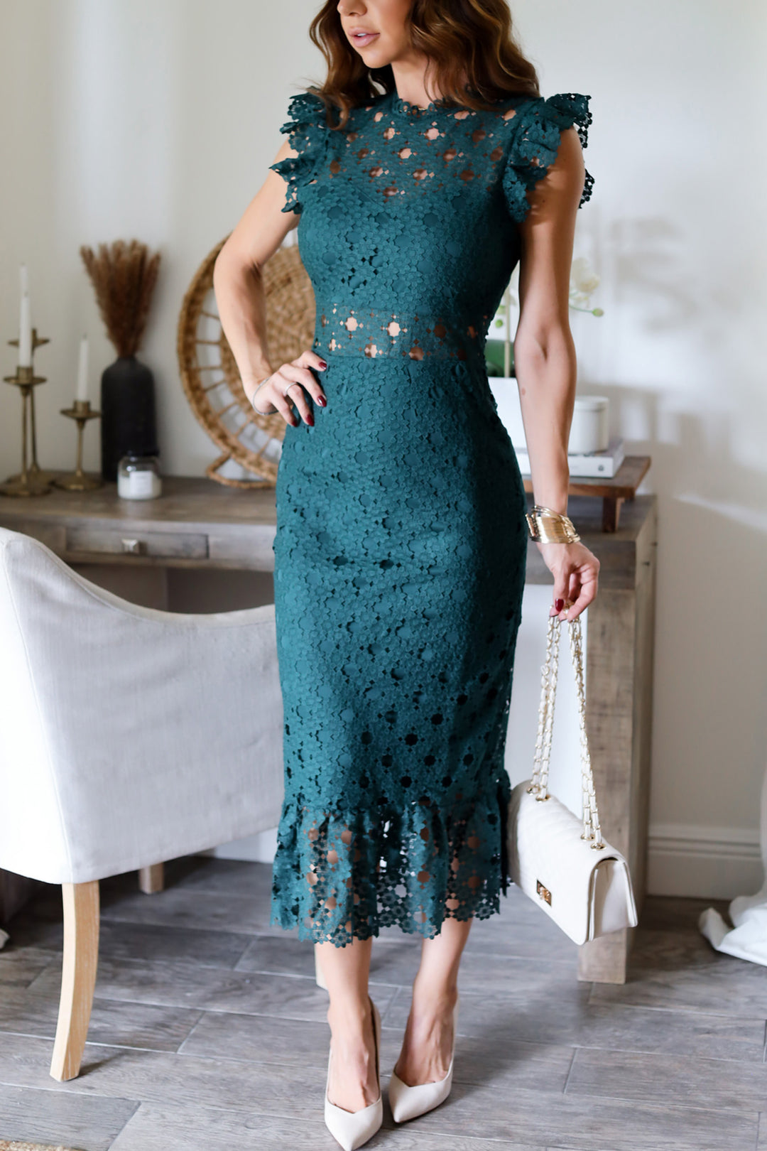 Grace Lace Midi Dress - Dk. Green