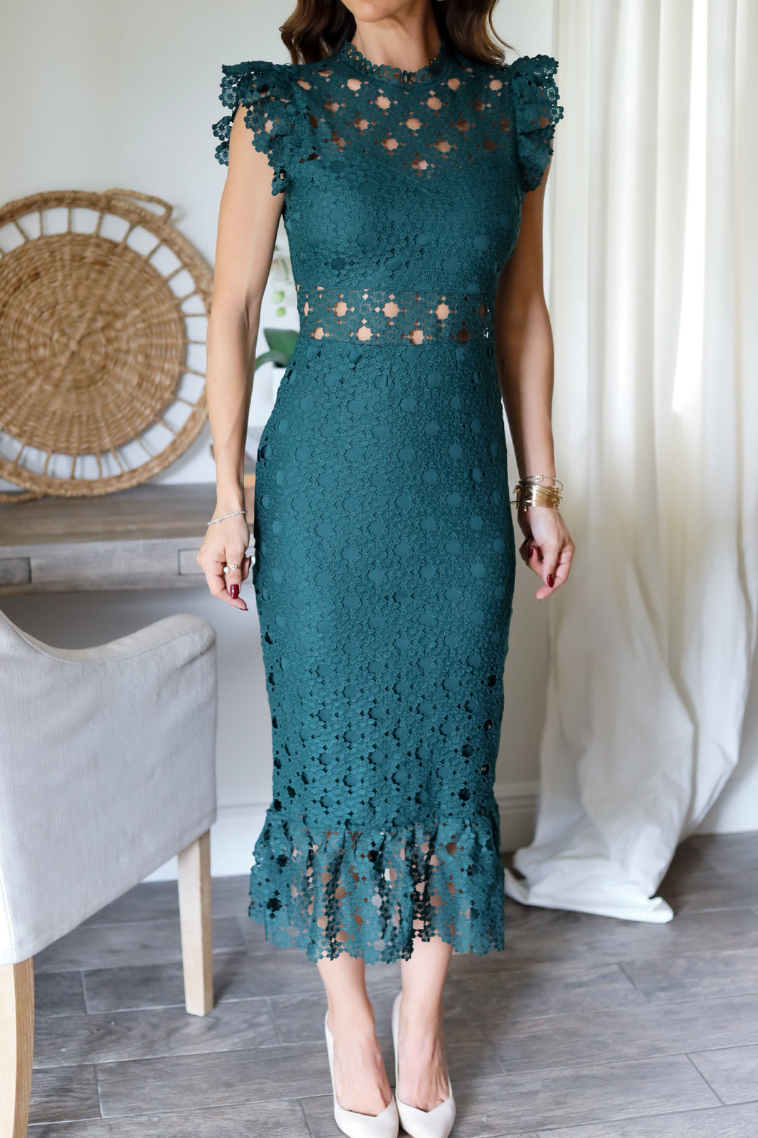 Grace Lace Midi Dress - Dk. Green