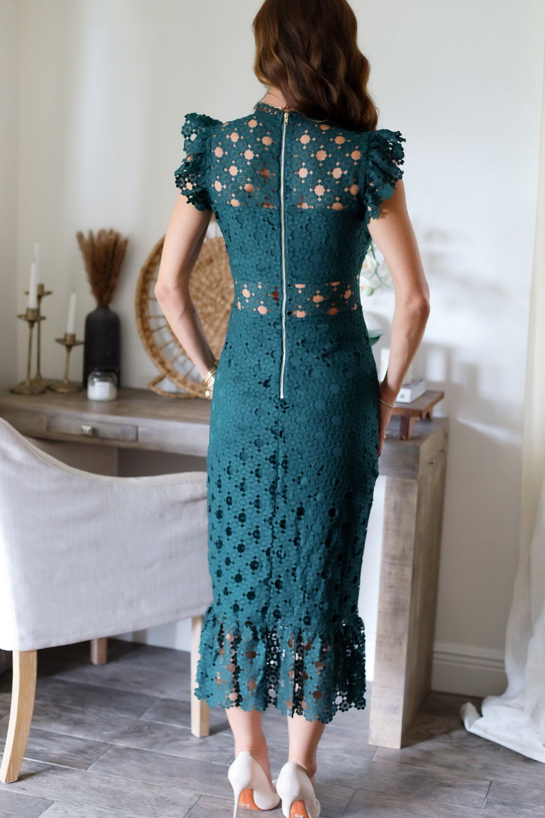 Grace Lace Midi Dress - Dk. Green